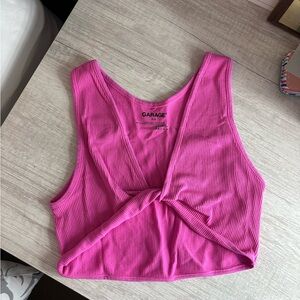 Garage Fuchsia Ribbed V-Neck Top